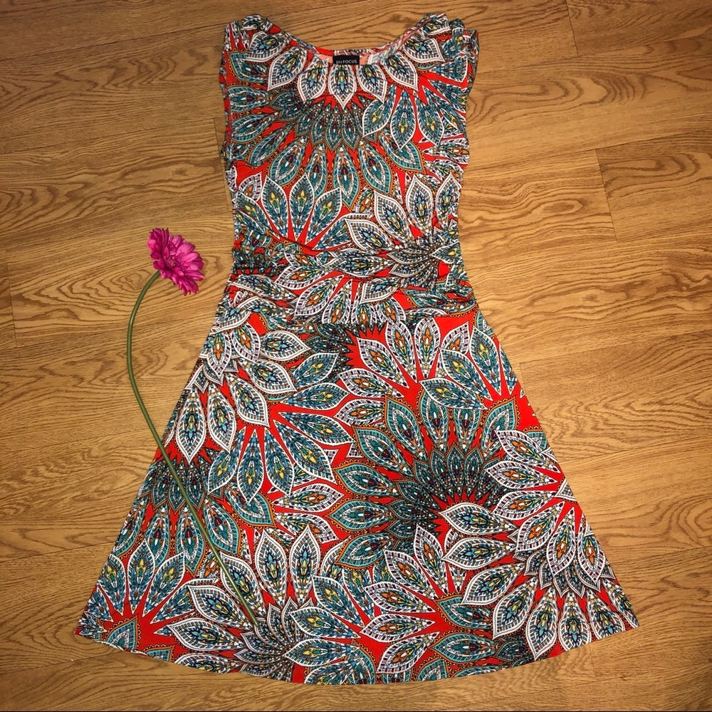 👗BEAUTIFUL Enfocus Dress ! Orange Multi Pattern!